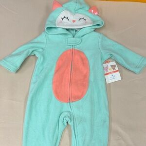 Small Wonders Mint Green & Coral Baby One-Piece Hooded Romper 0-3 months new